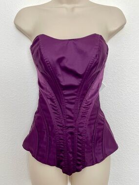 Tesa Purple Satin Corset Top with Soft Boning Back Lacing and Side Zip Sz 34 NWT